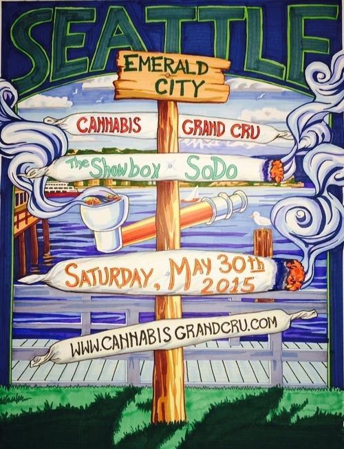 Cannabis Grand Cru Seattle is a one day event held on Saturday, May 30, 2015 at the captivating Showbox SoDo space in downtown Seattle. This all-inclusive day will feature a day-time sessions with the biggest, brightest and most innovative pioneers in the cannabis industry, our Grand Cru Village and an evening performance not to be missed. Tickets are on sale now! Image of Cannabis Grand Cru Seattle Poster